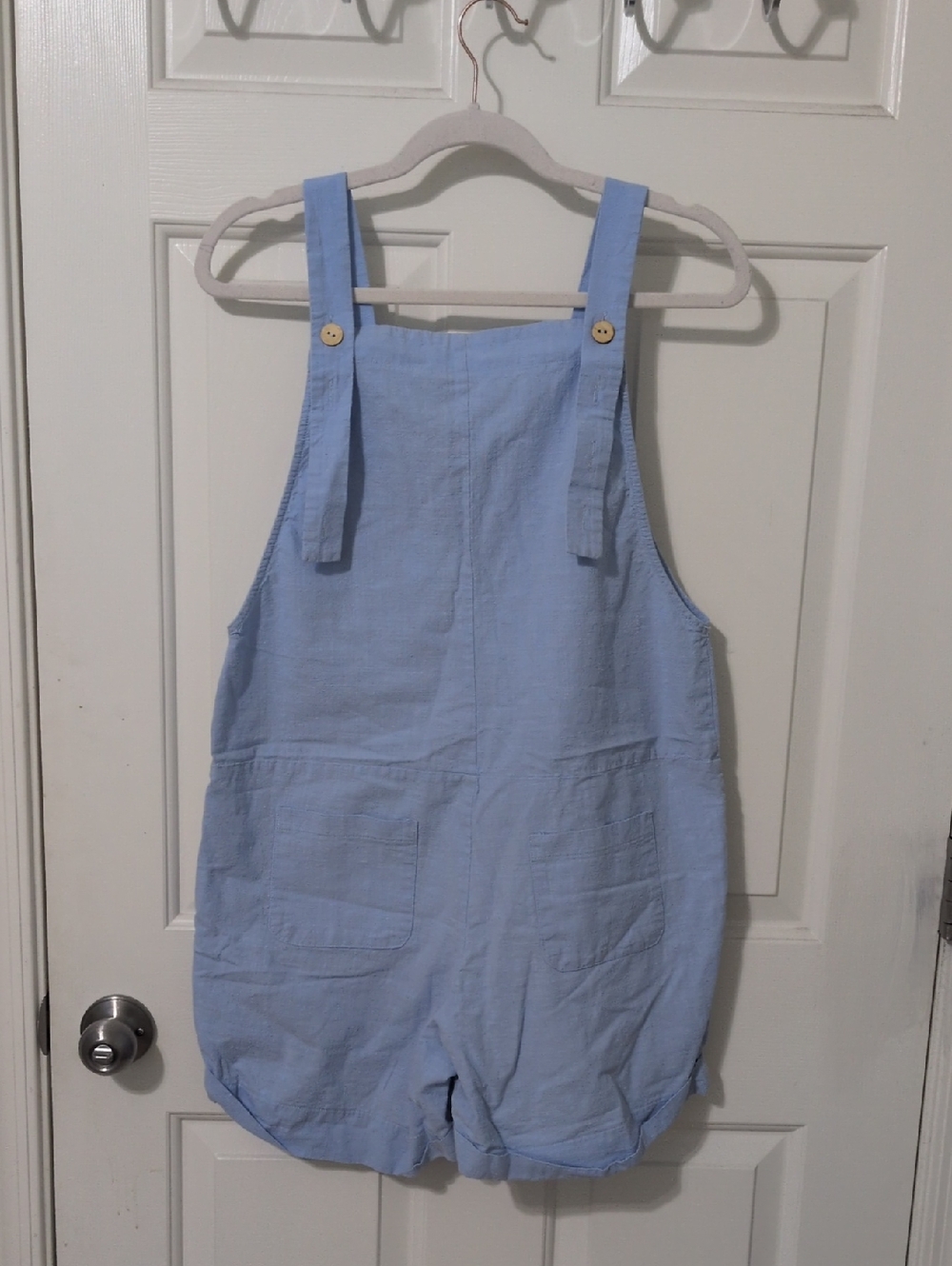 Source Unknown Light Blue High Waist Women's Short Overalls